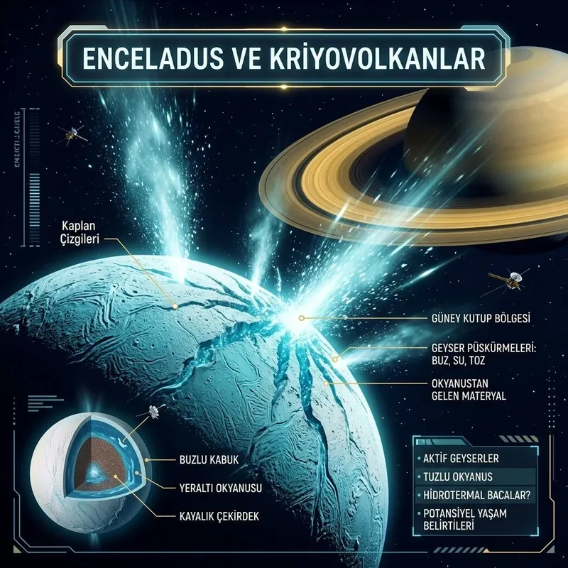 ENCELADUS VE KRİYOVOLKANLAR: SATÜRN'ÜN UYDUSUNDAN UZAYA FIŞKIRAN YAŞAM KAYNAĞI